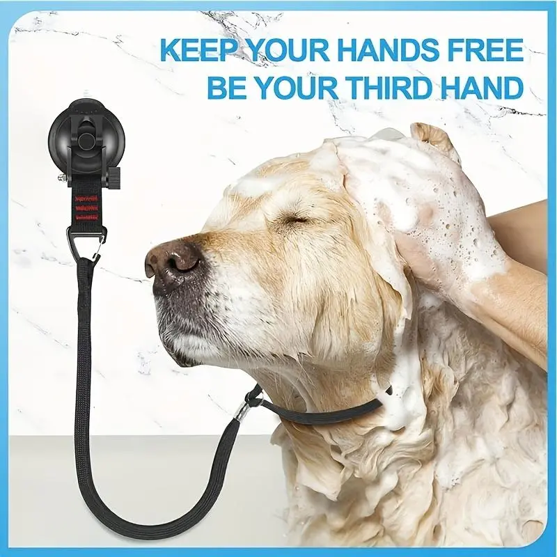 Adjustable dog bath rope with powerful suction cup, dog bath bucket restraint rope for pet dog cat shower and grooming, outdoor travel suction cup multi-purpose hook portable camping mountaineering buckle luggage holder