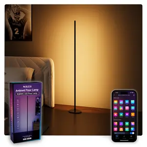 Aura Ambient Floor Lamp Multi-Color LED Corner Lamp with Smart App and Voice Control, RGBWIC, Polished Metal Modern Look, 1000 Lumens, 4 Billion Colors, CRI 90+ with Attached Control Button, Ambient Light for Home, Bedroom, Living Room Decor 1 Pack