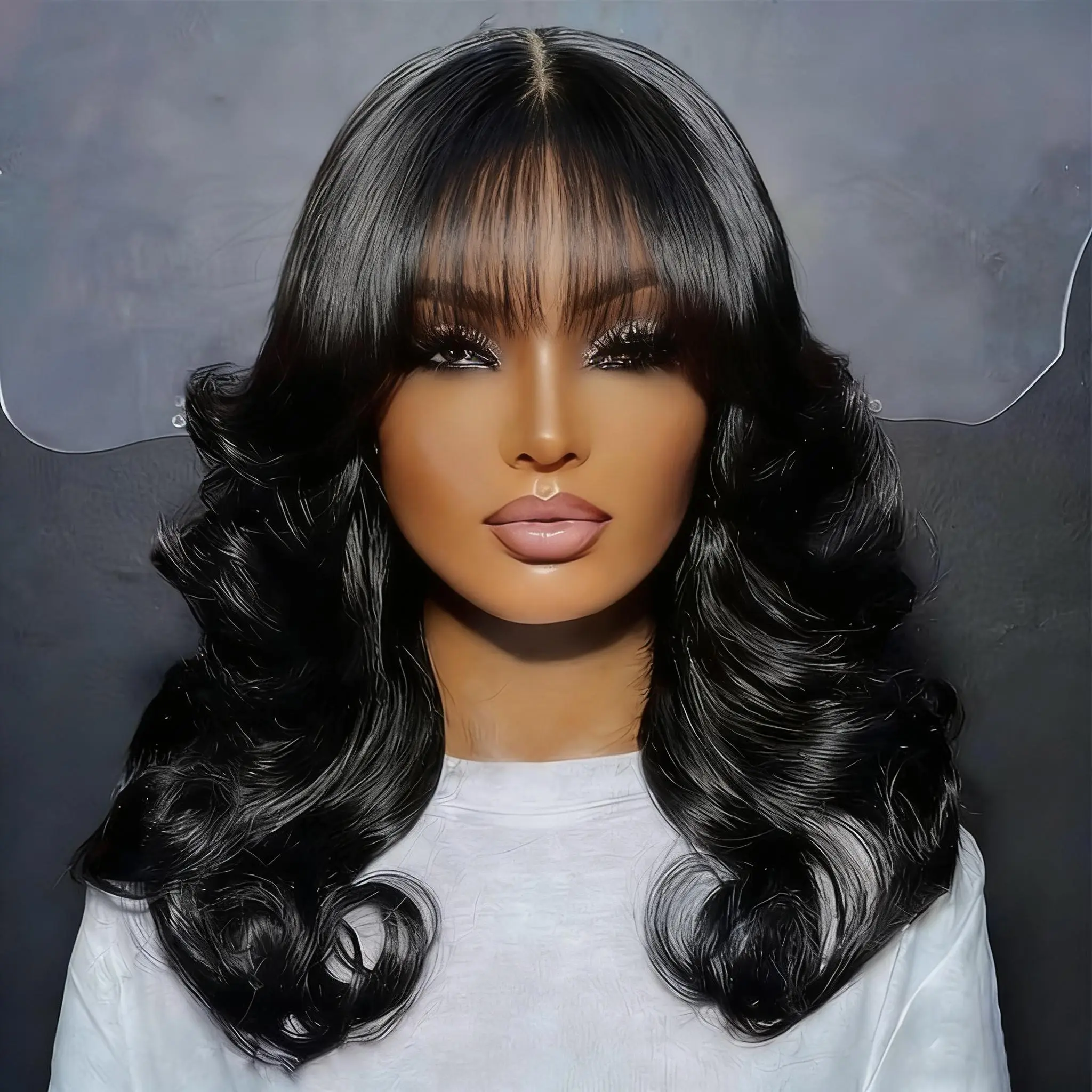 West Kiss Glueless Wig With Bangs Body Wave 5x5 Lace Closure Wig Human Hair Ready To Go Wig