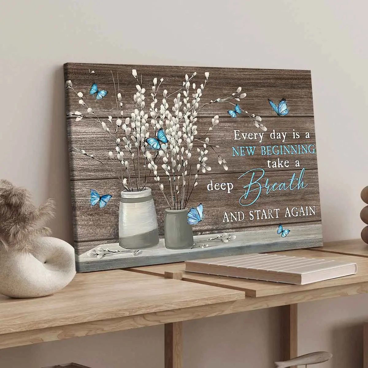 Wooden Frame Canvas Poster, Inspirational Floral Butterfly Art, Modern Art Design, Modern Wall Decor, Affordable Home Decoration, Ideal Gift Idea