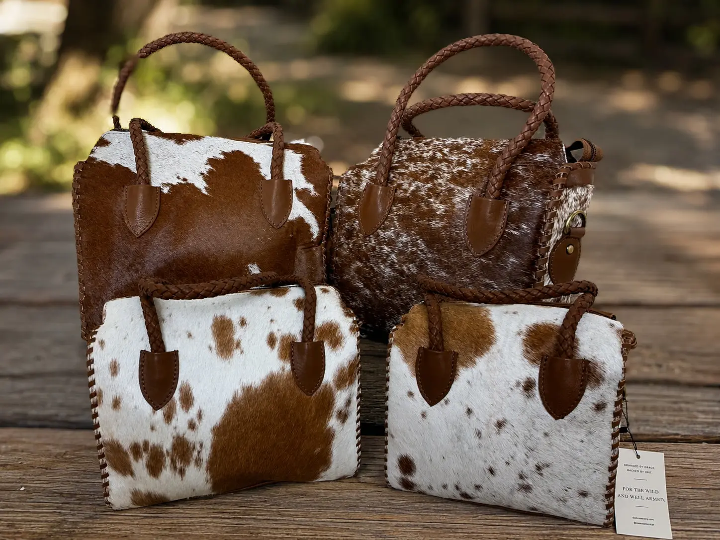 Soft & Strong™ Cowhide Satchel | Caramel & White Genuine Hair-On Hide Leather Handbag