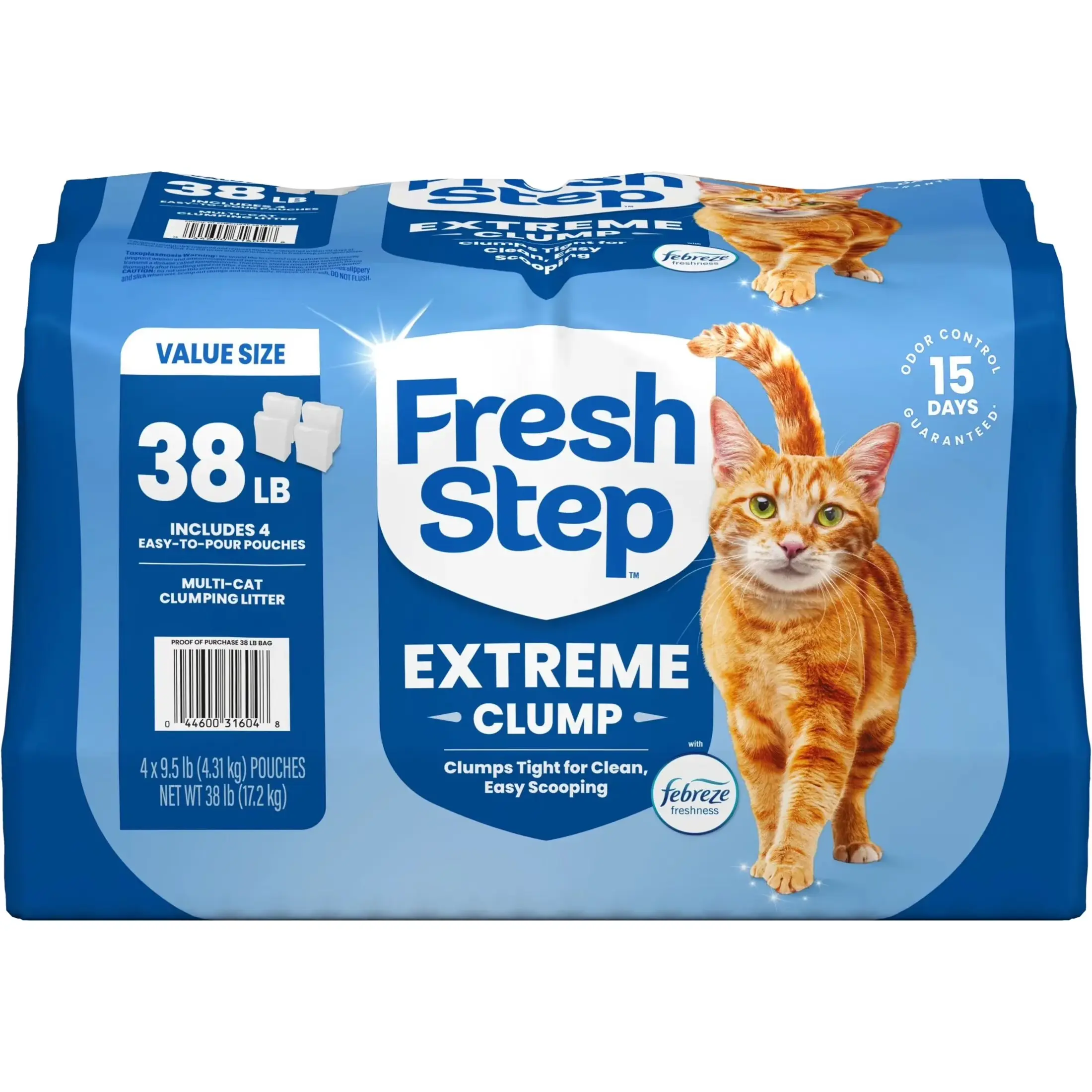 Extreme Clump Multi-Cat Clumping Cat Litter, Febreze Freshness Scent, 38 lb, Easy Pour Pouches (4 Pack)