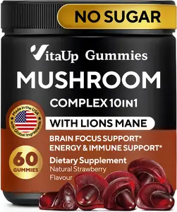 VitaUp Mushroom Gummies - USA Made 10 in 1 Mushroom Complex 2500mg - 60 Count