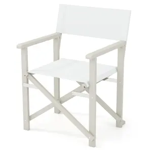 COSTWAY - Folding Director Chair with Acacia Wood Frame and Machine Washable Oxford Fabric-Off White