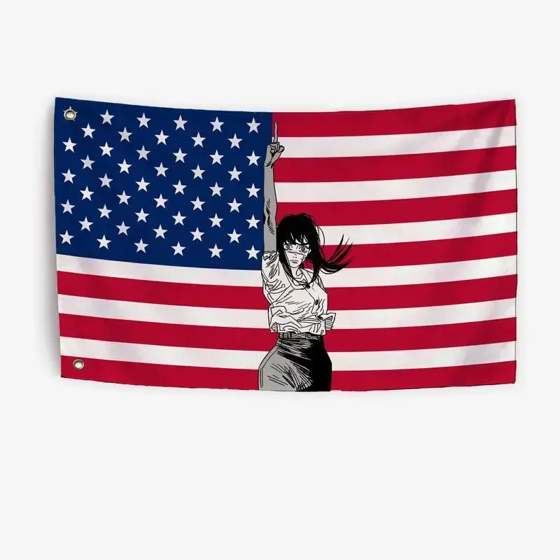 Chainsaw Man War Devil-Yoru Themed Lightweight Tapestry Wall Mural, USA Stars Stripes Design with Peach Accents, Multifunctional Room Art for Rooms, Events, Home Supplies Accessory with 2 Hooks, Wall Decor