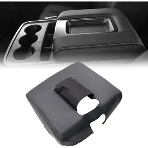 Black Leather Center Console Leather Lid Armrest Cover Replacement Compatible with Chevy Silverado GMC Sierra 2014 2015 2016 2017 2018 Black Made by Quality Automotive PVC Leather