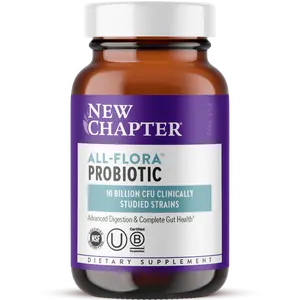 New Chapter All-Flora Probiotic for Advanced Digestion & Complete Gut Health with Prebiotics, Probiotics + Postbiotics, Clinically Studied Strains - 30ct