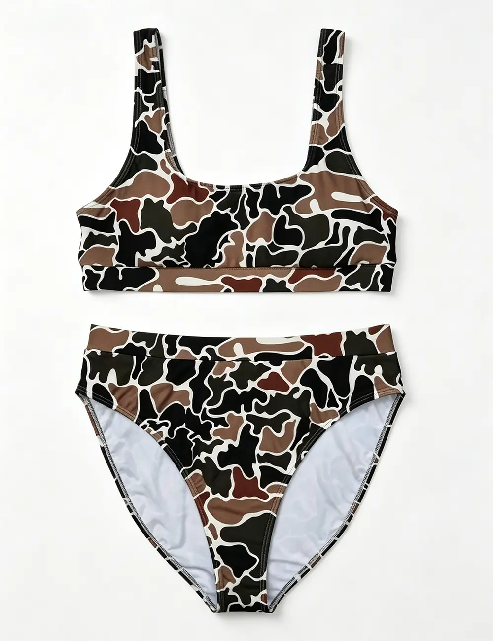 Women's Rash Guard Swimsuit, Swimsuit Style, Sports & Outdoor Swimwear, Women High Waisted Camo Bikini Set Square Neck  Tank Top 2 Piece Camouflage Bathing Suit High Cut Cheeky Swim Bottoms Beach Pool Swimwear