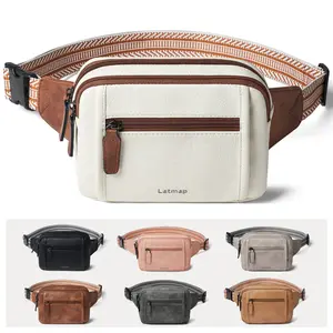 LATMAP 3L TRIPLE ZIP Fanny Packs Belt Bag Everyday Purse Shoulder Bag, Versatile Crossbody Bags for Women Men, Faux Leather Waist Pack Sling Chest Bum Bag for Travel Essentials Work Hiking, Gift for Her Mom Summervibes Casual Bum Bag Zipper Belt Bag