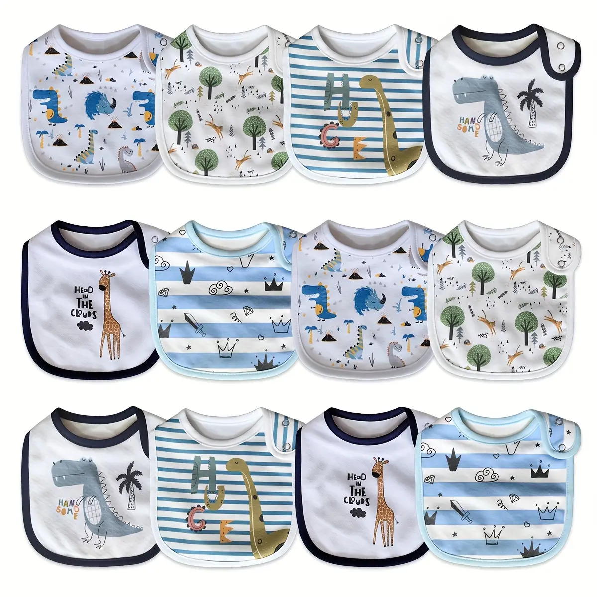 12 Pack Premium Baby Bibs – Ultra Absorbent Soft Bibs with Adjustable Snap Closure, Unisex for Boys & Girls, Feeding, Teething & Drool Control