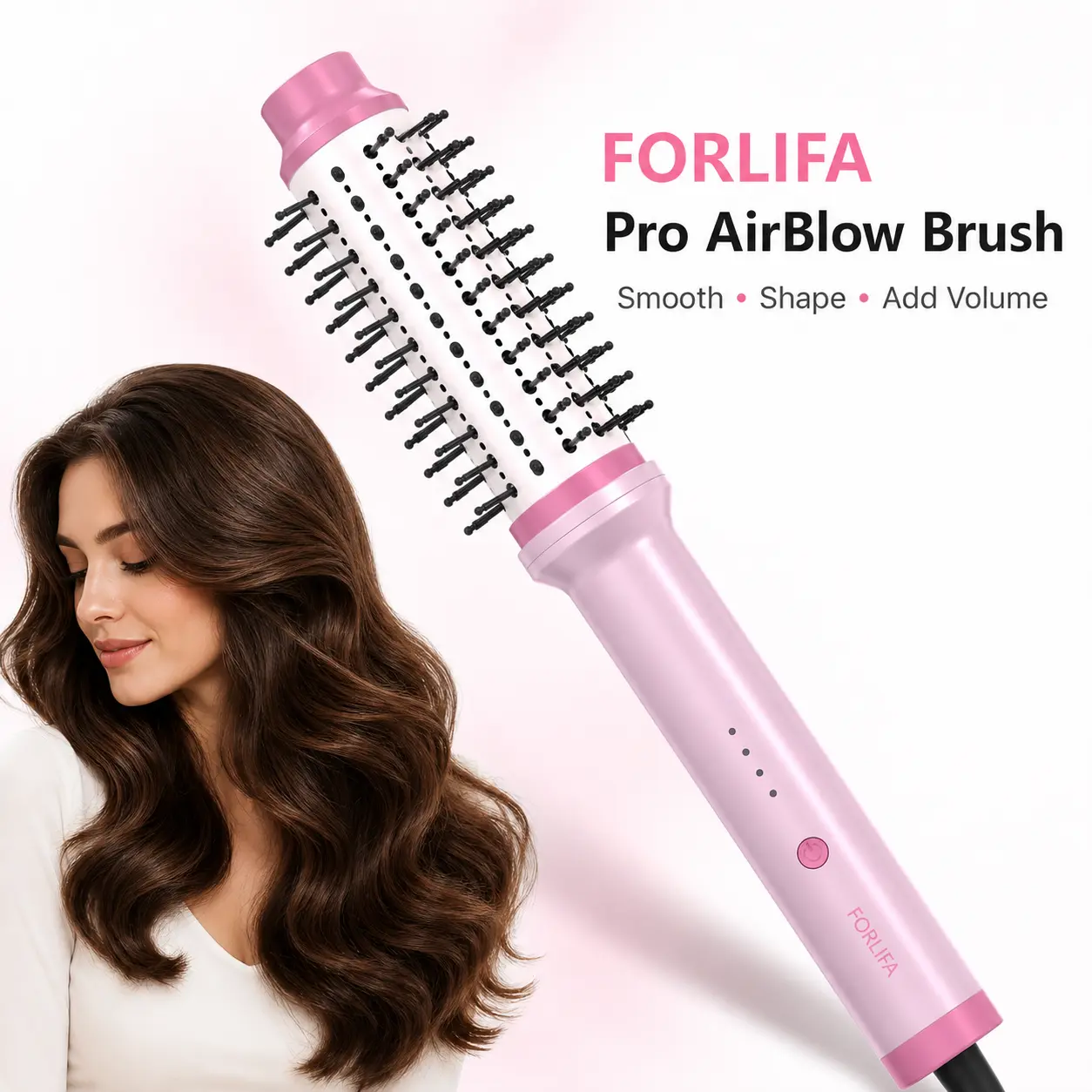 FORLIFA Pro AirBlow 2-in-1 Ionic Thermal Brush for Bouncy Blowouts, Cooling Air Hair Straightening Brush, 3 Heat Settings, Anti-Scald, Anti-Tangle, Dual Voltage