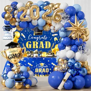 2026 Graduation Party Decorations, Class Of 2026 Party Supplies Kit, Red Congrats Grad Party Decor for Graduation Party 2026 Backdrop Balloon Garland Tablecloth for Graduation Party Decor