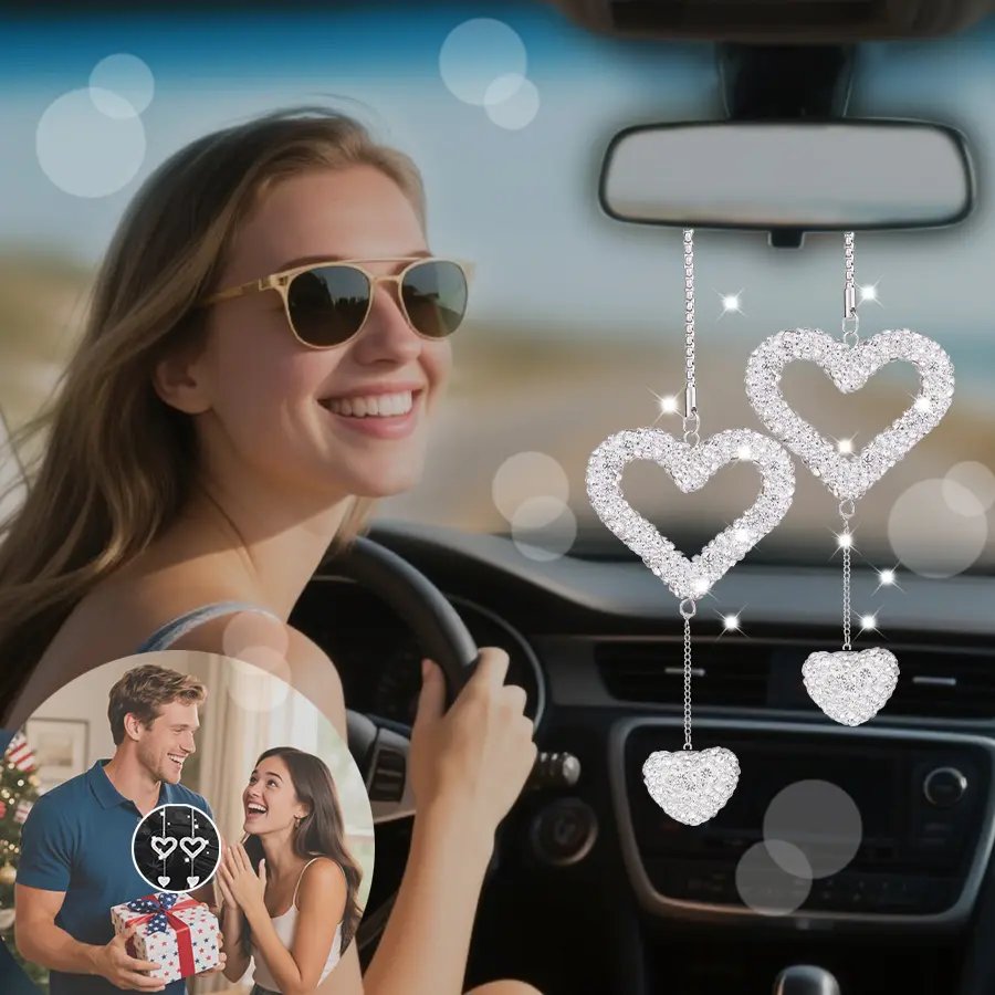 1 Pair Artificial Crystal Hollow Five-pointed Star Rear View Mirror Pendant Car Car Trinkets accessories Rear view mirror accessories Car charm Car decorations Car decorations interior Girly car accessories  Car Decals Car Ornament Cars Accessories