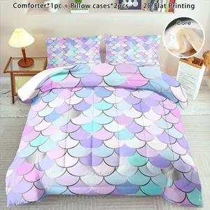 3-piece Bohemian Style Mermaid Scale Pattern Bedding Set - Soft, Lightweight, and Breathable Bed Linens with 200g Quilted Fill, Includes 1 Quilt and 2 Pillowcases (No Pillow Insert) - Perfect Choice for Home or Dormitory