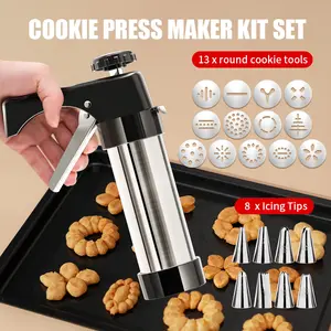 Biscuit Press Gun Set with 15 Icing Tips and Storage Case Non Stick Cookie Maker for Homemade Biscuits Cakes and Desserts