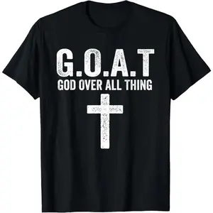 100% Cotton G.O.A.T God Over All Thing Christian T-Shirt - Black, Unisex-Adults/Kids, Short Sleeve, Small, Classic Fit, Modern, Church, Christian, Kids, Casual