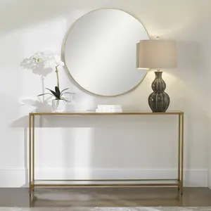 212 Main Gold-Accented Modern Pedestal Console Table, 56x30x8 in., Warm Gold, Gold-Accented Pedestal Tables, Modern Pedestal Tables