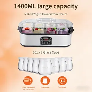 Adjustable Temp/Time Yogurt Maker (8 Glass Jars) – Stainless Steel + 5 Free Ferment Tools​