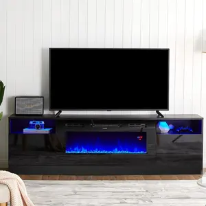 【Ships in 2 Boxes】Amerlife Fireplace TV Stand w 36" Electric Fireplace, LED Entertainment Center, Modern Entertainment Stand with Highlight Cabinet for TVs Up to 80"