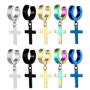 5 Pairs Of Cross Hypoallergenic Earrings, Stainless Steel Cross Ear Clip, Universal Hanging Hinged Earrings for Men And Women
