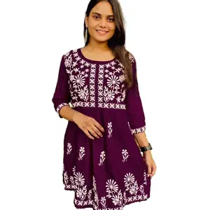 Designer 2 pieces Short Kurti with Chikankari Embroidery Work for Casual Wear -