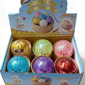 2026 New Glitter Dumpling Squishy,Stress Relief Toy with Steamer Box for Colorful Squishy Fidget Sensory Ball for Anxiety Relief, Fun Gift for Kids Teens Adults