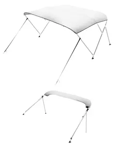 Three-Bow Boat Bimini Tops, 6' Long, Adjustable 61–66 Inch Width, 46 Inch Height, Light Grey Marine Grade Canvas Awning Canopy with Aluminum Frame, Weather-Resistant UV Protected Boat Canopy for Pontoon, Center Console Boats