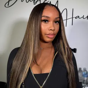 CurlyMe Wear Go Layered Cut Straight Balayage Highlight Color Pre-cut Lace Glueless Wig 7x5 Transparent Lace 250% Density Medium Cap Size