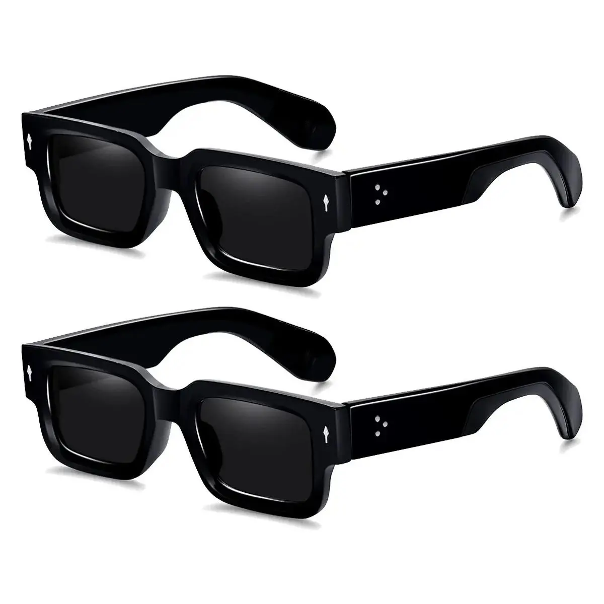 Unisex Set of 2 Chunky Full Rim UV400 Lens Sports Eyewear - Bold Plastic Square Frame, UV Protection for Beach, Sunglasses for Women, Men's Sunglasses Fashion Gift, Set Of Two
