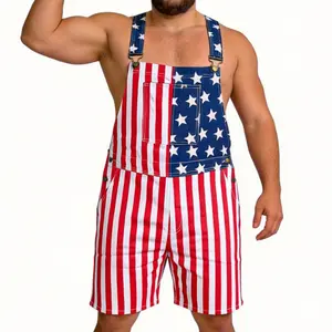 American Flag Bib Overalls Unisex Adult Fit, Soft Stretchy Summer Pants for Men and Women, Eye Catching Patriotic Outfit for Independence Day Parades, Memorial Day Activities, Casual Parties and Outdoor Events