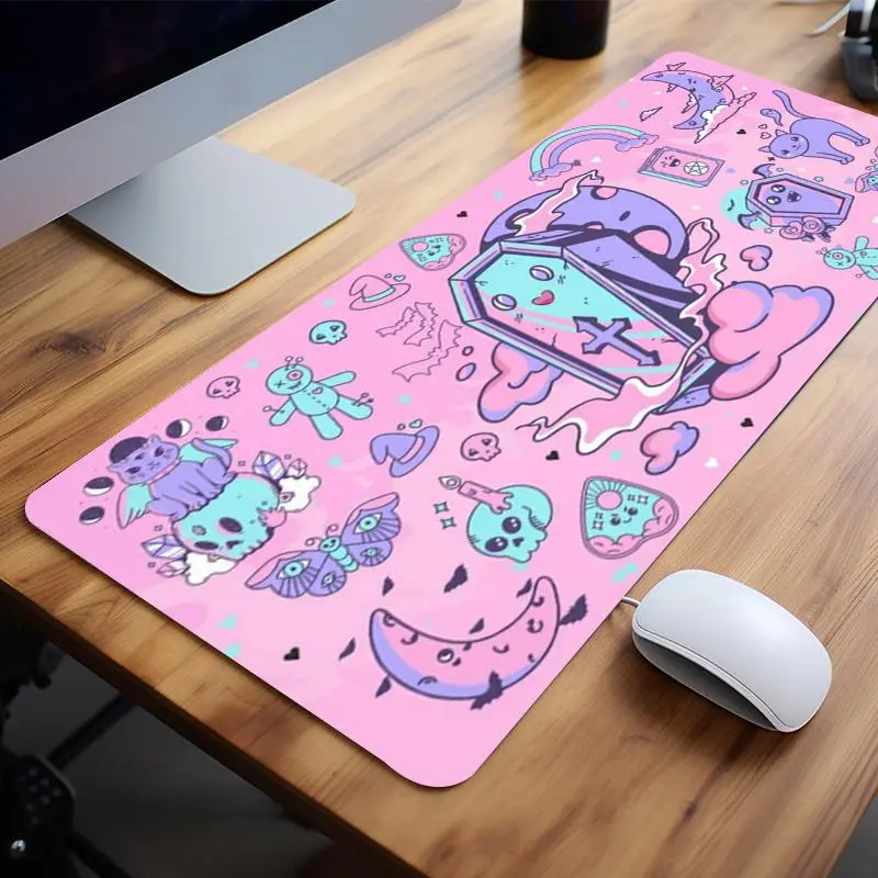 Pastel Gothic Coffin Design Mouse Pad, 1 Count Rectangle Gaming Mouse Pad, Non-Slip Rubber Base Stitched Edge Desk Pad for Home Office Game Desk Setup Accessories