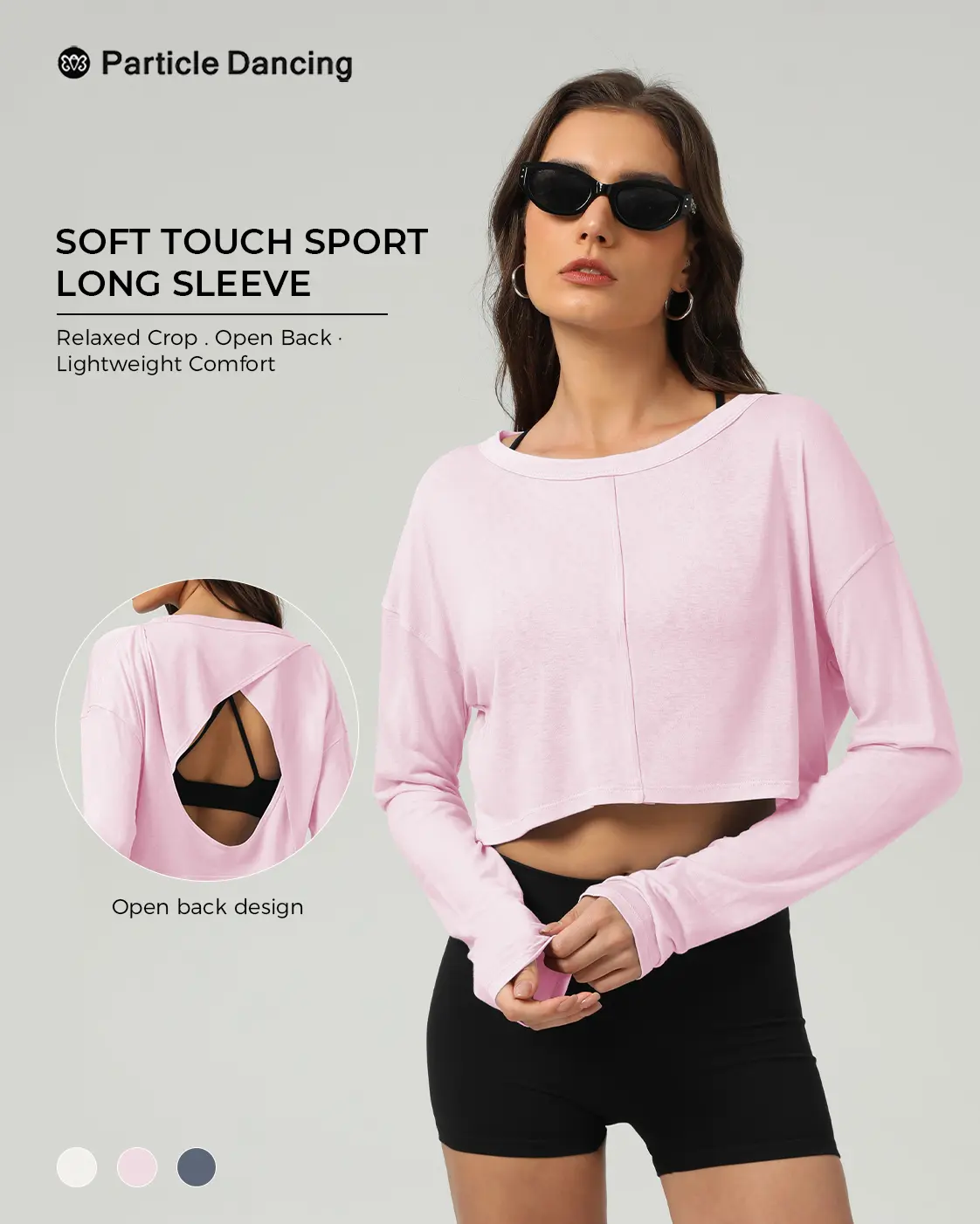 Women’s Open Back Long Sleeve Crop Top, Relaxed Fit Soft Drape Workout Shirt, Breathable Yoga Layering Top for Pilates, Gym, Lounge & Clean Girl Athleisure
