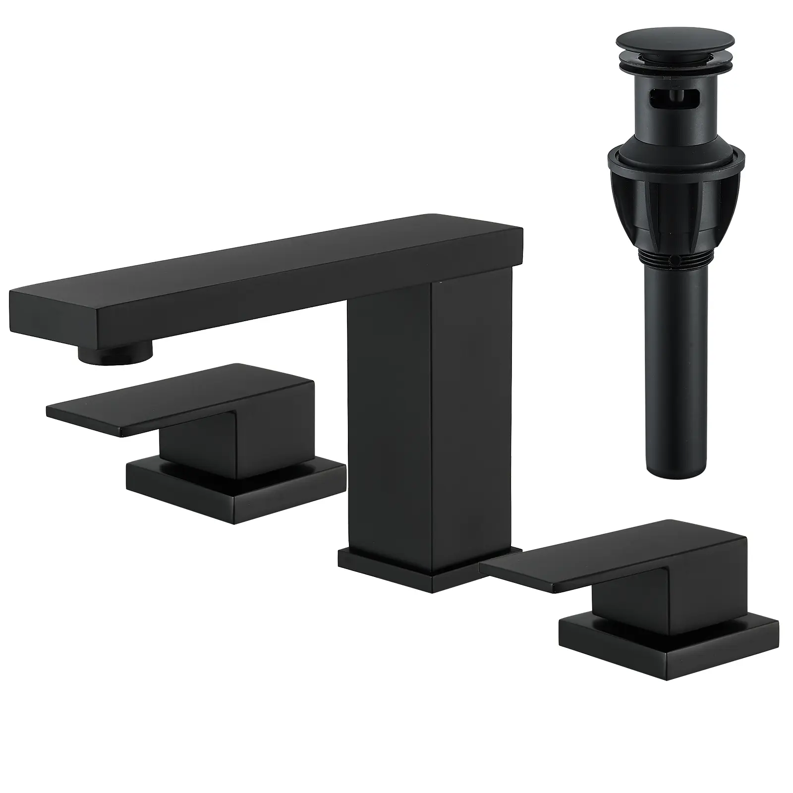 Bathroom Faucets for 3 Hole, 2 Handle Bathroom Vanity Faucet , 8 Inch Widespread Bathroom Sink Faucet with Pop-up Drain and Hose,Black,Brushed Gold