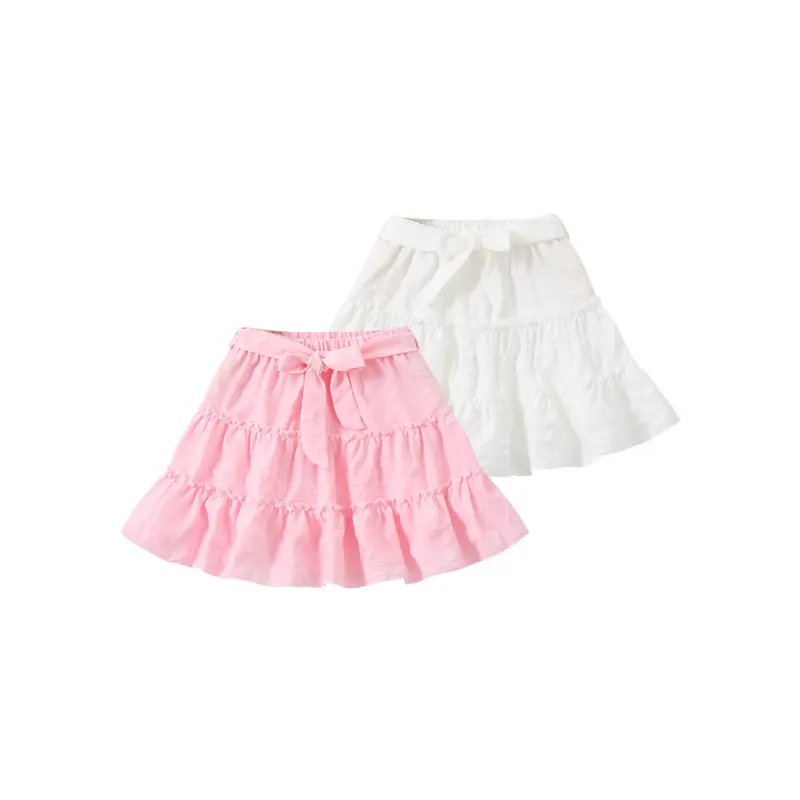 2-piece girls' summer sweet bow high-waist cake skirt with ruffle hem, pretty and cute skirt for girls