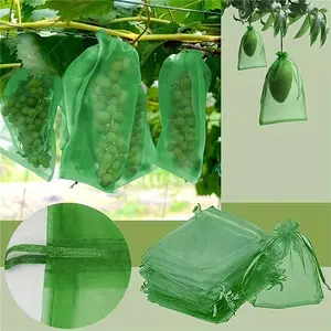 100pcs Fruit Protection Bags, 15*20cm White/Green And Four Other Colors Netting Pouch With Drawstring, Garden Fruit Cover Mesh Bag, Fruit Protectors Pest Barrier For Grapes Mango, Suitable For Fruit Trees