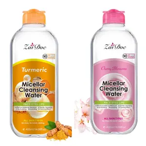 Micellar Cleansing Water - Turmeric & Cherry Blossoms - 400g - Gentle Makeup Remover for Waterproof Eyeliner - No Alcohol - Essential for Sensitive Skin - Oil-Free Skincare Set Daily Gift