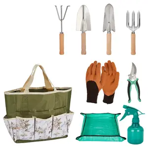 10-Piece Stainless Steel Garden Tool Set, Heavy-Duty Gardening Hand Tools with Ergonomic Wooden Handles, Complete Kit with Oxford Tote Bag, Repotting Mat & Gloves, Ideal for Planting, Weeding, Pruning, Indoor & Outdoor Yard Care