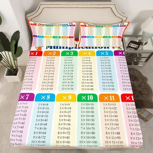 Multiplication Bed Sheet Set,Math Games Fitted Sheet Educational Bedding Set Learning Time Bed Cover Lightweight Bed Set (No Flat Sheet)