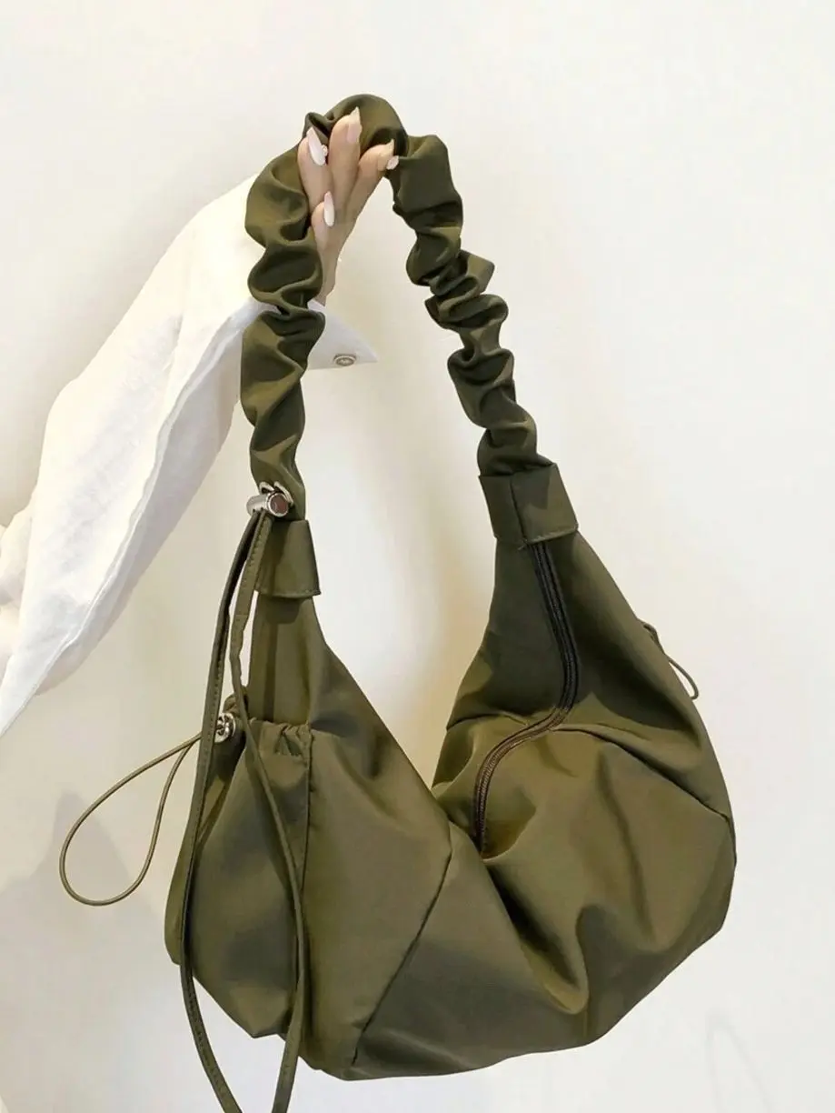 Nylon Multi-Pocket Dumpling Crossbody Bag, Slouchy Bohemian Hobo Purse, Lightweight Travel Shoulder Bag