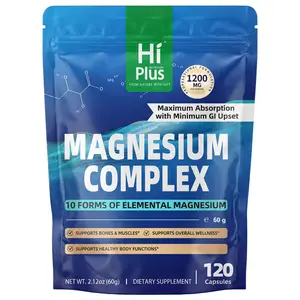 Magnesium Complex 1200 mg ,10 Essential Magnesium Supplement Extra Strength Magnesium Supplements for Men and Women, 120 Capsules Body Functions Dietary Minerals Vitamins