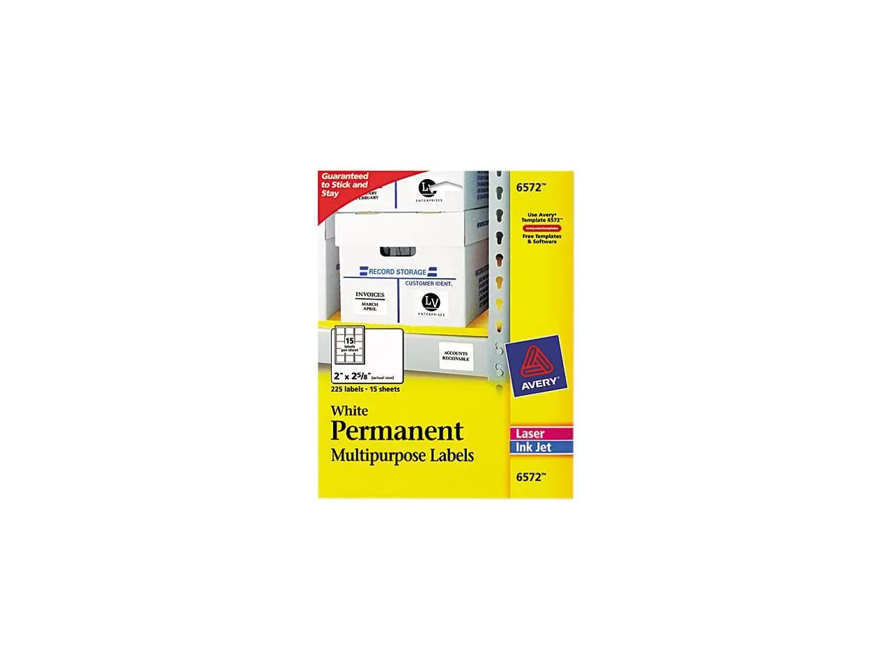 Avery 6572 Permanent ID Laser Labels, 2 x 2-5/8, White, 225/Pack