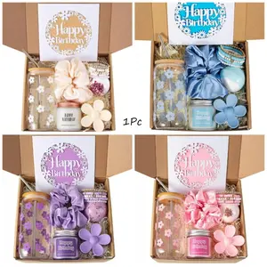 Women's Birthday Gift Set, Teen Girl Gifts, 7-Piece Daisy Glass Cup Set, 16oz，Best Sister Gift Set for Women, Creative Cool Gifts Including Fun Glass Cup, Scented Candle, Bracelet, Bath Bomb, Hair Clips, Elastic Bands, Jewelry Tray, Holiday Gift