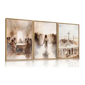 3pcs/set  Unframed, Nativity Scene Jesus Holding Lamb The Crucifixion,The Last Supper Canvas Painting Print Watercolor Jesus Wall Art Home Decor