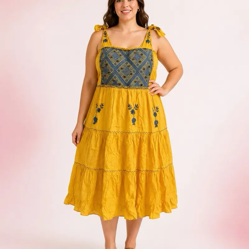 Vestido Nohelia rayon - Long hand Embroidered Made in Mexico  - vestido bordado a mano en Chiapas Mexico- vestido mexicano - Mexican dress hand embroidered