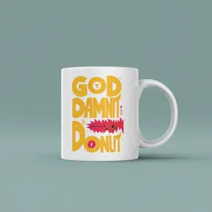 Goddamnit Donut Ceramic Mug, Dungeon Crawler Carl 11oz 15 oz Coffee Mug, Princess Donut & Mongo Fan Gift, Funny Bookish Mug, Pixel Art Mug, LitRPG Lover Gift for Floor Crawler Fan, Dungeon Crawler Cup, Book Series Mugs