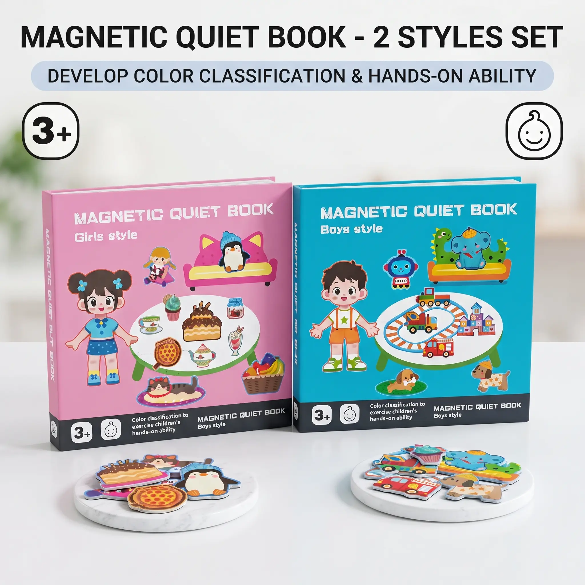 Magnetic Quiet Book for Toddlers 3-5 - Montessori Busy Book & Sticker Book, Educational Preschool Learning Activity Toys, Travel Toys & Birthday Gifts for Boys Girls