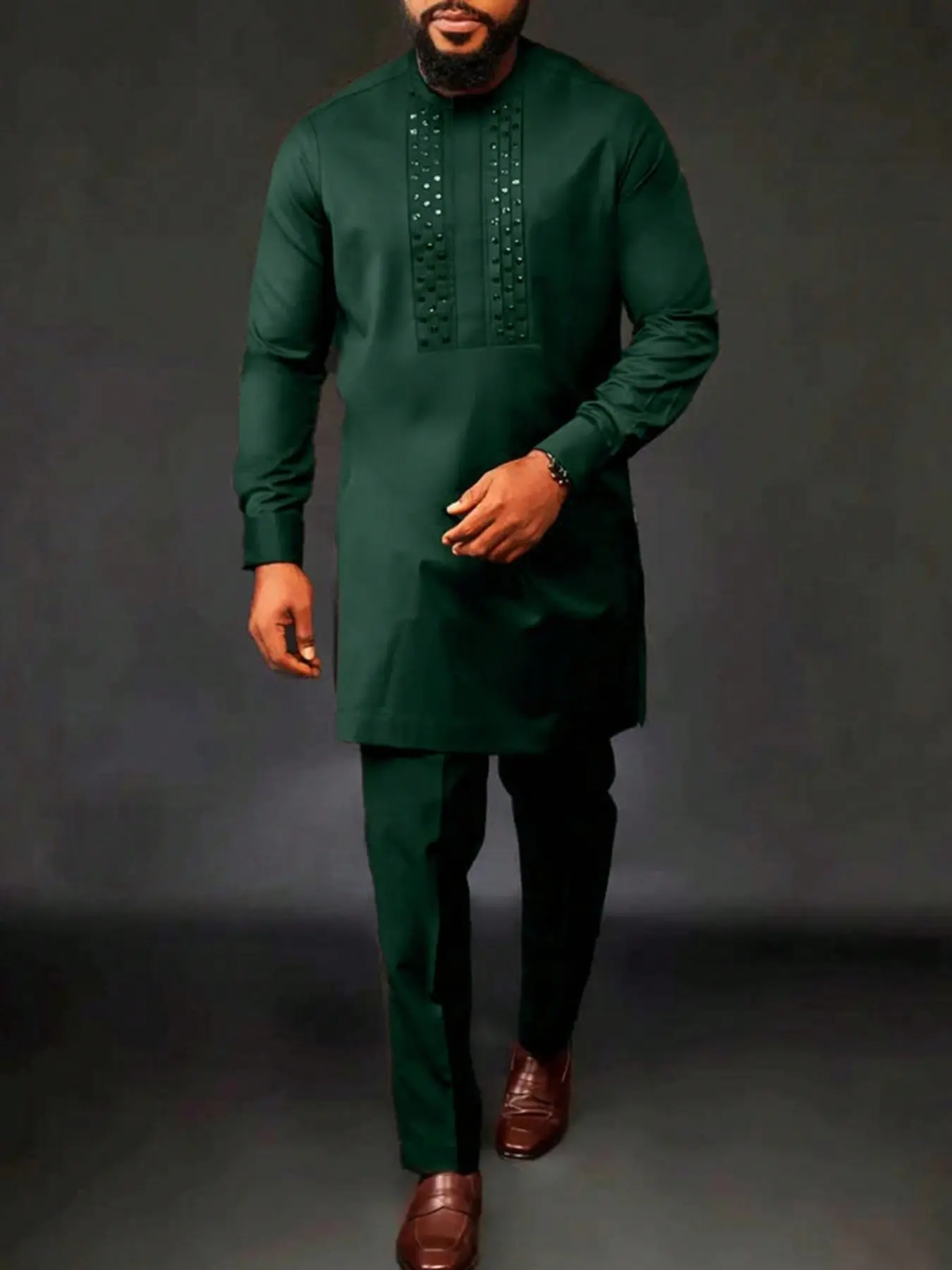 Hot New African Men's Set, Long Sleeve Top and Long Pants 2-Piece Formal Suit, Trendy Stylish Cross-Border Fashion, Ideal for Export Sales
