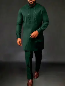Hot New African Men's Set, Long Sleeve Top and Long Pants 2-Piece Formal Suit, Trendy Cross-Border Fashion, Ideal for Export Sales