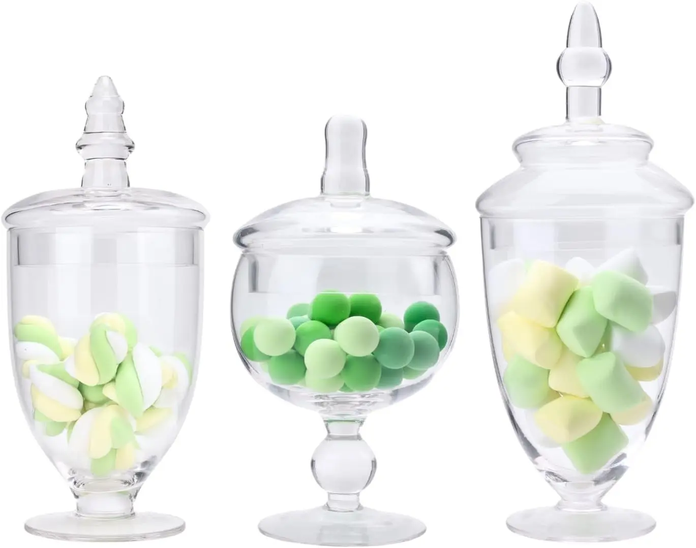 Set of 3 Apothecary Jar Glass, Glass Apothecary Jars with Lids, Clear Candy Jars for Candy Buffet, Decorative Jar for Display, Party and Wedding, Elegant Candy Canisters Set