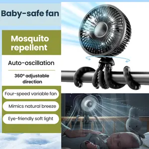 TikTok Shop Black Friday Gaiatop Baby Stroller Fan, Mosquito-Repellent Fan, Octopus Fan-4000mAh Oscillating Portable Fan with Light, 4 Speeds, Battery-Operated, 360° Rotating Tripod, Clip-On for Stroller, Car Seat, Crib, Travel Fans, Tummy Time